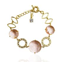 Pulseira feminina pedra redonda salmão banhada a ouro 18k