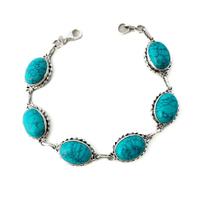 Pulseira Feminina Pedra Turquesa Oval Prata 925