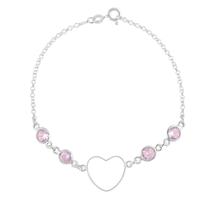 Pulseira Feminina Pedra Zircônia Coração Rosa De Prata 925 Pulseira Feminina Pedra Zircônia Coração Rosa De Prata 925