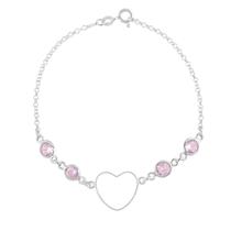 Pulseira Feminina Pedra Zircônia Coração Rosa Prata 925 Pulseira Feminina Pedra Zircônia Coração Rosa Prata 925