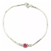 Pulseira Feminina Pedra Zirconia Rosa 18cm Prata 925