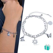 Pulseira Feminina Pingente Aço inox 316 Dourado Prata Estilo