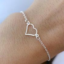 Pulseira Feminina Pingente Coração Prata 925 Legítima Maciça Pulseira Feminina Pingente Coração Prata 925 Legítima Maciça