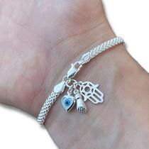 Pulseira Feminina Pipoca Patuá Olho Grego Figa Prata 925 Pulseira Feminina Pipoca Patuá Olho Grego Figa Prata 925