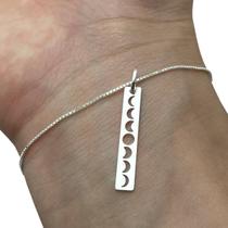 Pulseira Feminina Plaquinha Fases da Lua Prata 925 Legítima