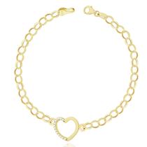 Pulseira Feminina Portuguesa Em Ouro 18k Coração Zircônias Pulseira Feminina Portuguesa Em Ouro 18k Coração Zircônias