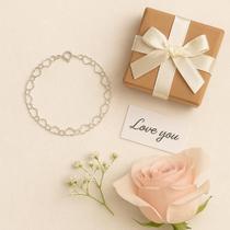 Pulseira Feminina Prata 925 Amaré Elos de Coração Delicados Joia Romântica, Minimalista e Atemporal