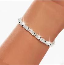 Pulseira Feminina Prata 925 com Zircônias, Design Trabalhado e Elegante Pulseira Feminina Prata 925 com Zircônias, Design Trabalhado e Elegante
