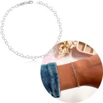 Pulseira Feminina prata 925 Coração 18cm Banhada Delicada