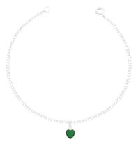 Pulseira Feminina Prata 925 Pedra Coração Vermelha Verde