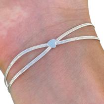 Pulseira Feminina Prata Legítima 925 Coração 2 Fios Trançada