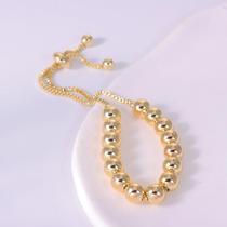 Pulseira Feminina Regulavel Esferas Lisas Douradas semijoia garantia casamento madrinha festa Pulseira Feminina Regulavel Esferas Lisas Douradas semijoia garantia casamento madrinha festa
