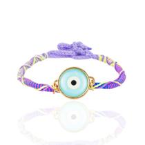 Pulseira feminina regulável olho grego azul c/ lilás Pulseira feminina regulável olho grego azul c/ lilás