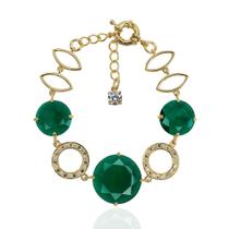 Pulseira feminina regulável pedra verde banhada a ouro 18k