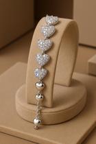 Pulseira Feminina Romântica Corações Com Zircônia 18cm