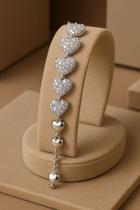 Pulseira Feminina Romântica Corações Com Zircônia 18cm Pulseira Feminina Romântica Corações Com Zircônia 18cm