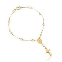 Pulseira Feminina Terço de Ouro 18k Com Pérolas Naturais 3mm Pulseira Feminina Terço de Ouro 18k Com Pérolas Naturais 3mm