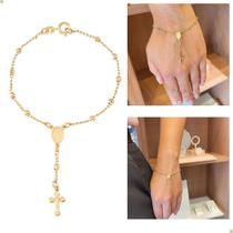 Pulseira Feminina Terço Nossa Senhora Das Graças Rosário Católico Religião Banhado A Ouro 18k Banho Antialérgico Marca Andreia Branco Acessórios