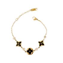 Pulseira feminina trevo/flor aço inoxidável dourada/prateada à prova d'água