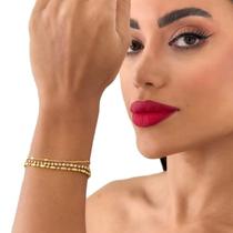 Pulseira Feminina Tripla Cravejada Bijuterias banho Ouro 18k Prata acessórios festa presente