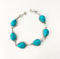 Pulseira Feminina Turquesa Natural Gota Prata 925