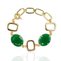 Pulseira feminina verde esmeralda banhada a ouro 18k