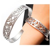 Pulseira Feminina Viking Trançada Triquetra Runas Aço Cirúrgico