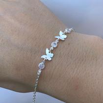 Pulseira Feminina Zircônia e Borboleta de Prata 925 Legítima