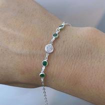 Pulseira Feminina Zircônia Verde Cristal Prata 925 Legítima Pulseira Feminina Zircônia Verde Cristal Prata 925 Legítima