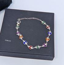 Pulseira Feminino com com Pingente com Pedras Cristais Borboletas Coloridas Folheado Ouro Dourado antialérgico Moda