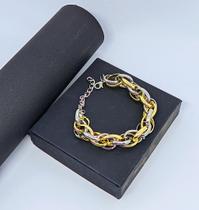 Pulseira Feminino Corrente grossa elos Oval mix Dourado com Prata Folheado Ouro e Prata Luxo Lançamento 2024 Moda - LVO