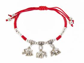Pulseira Feng Shui Import Vermelha com 3 Pingentes de Elefante