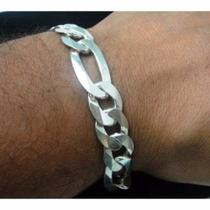 Pulseira Fígaro 3 Em 1 Grossa 9.5mm De Prata 925
