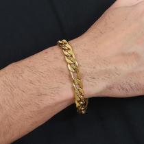 Pulseira fígaro 3x1 dourada inox 10 mm 22 cm