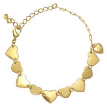 Pulseira Fileira de Corações Folheada em Ouro 18k SoftJoias