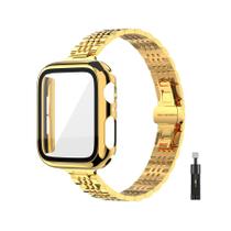 Pulseira fina de aço inoxidável dourada CSJCUBIC para relógio, 38 mm a 45 mm Pulseira fina de aço inoxidável dourada CSJCUBIC para relógio, 38 mm a 45 mm