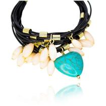 Pulseira Fio Encerado Com Madrepérolas e Pedra Turquesa Coração By Kumbayá