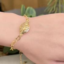 Pulseira Folha Com Zircônia Elos Corações 65.0797 Dourado