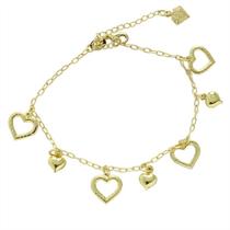 Pulseira folheada a ouro 18k com 7 pingentes em forma de coração