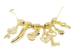 Pulseira folheada a ouro 18k com berloques tema sorte