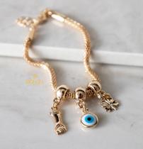 Pulseira folheada a ouro Cilindral com pingentes semijoia