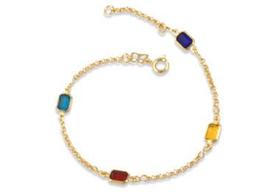 Pulseira folheada a ouro com pedras retangulares coloridas rommanel mede 20 cm 550678