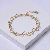 Pulseira Folheada a Ouro Elos Corações Diamantados