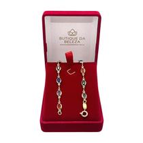 Pulseira Folheada a Ouro Pedras Coloridas Oval 18,5cm Semijoia Pulseira Folheada a Ouro Pedras Coloridas Oval 18,5cm Semijoia