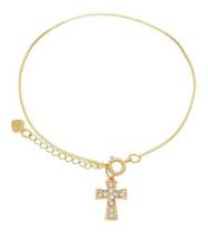 Pulseira Folheada Com Pingente Em Cruz Strass