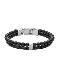 Pulseira Fossil JF02763040 Couro Preto Frisado 18-20cm