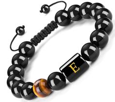 Pulseira FRG com Iniciais em Ônix Preto e Pedra Olho de Tigre Pulseira FRG com Iniciais em Ônix Preto e Pedra Olho de Tigre
