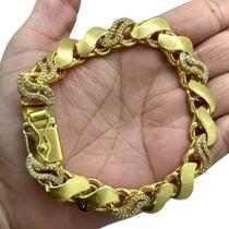 Pulseira Friso S 13mm Cravejada Banhado a Ouro 18K Pulseira Friso S 13mm Cravejada Banhado a Ouro 18K