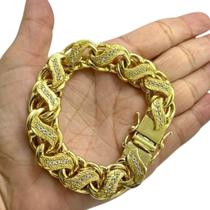 Pulseira Friso S 16Mm Cravejada Banhado A Ouro 18K 750