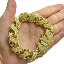 Pulseira Friso S 16mm Cravejada Banhado a Ouro 18K 750